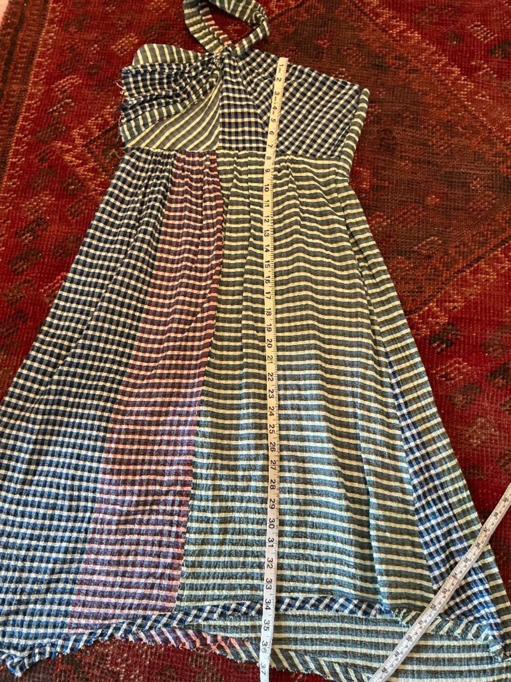 Maeve by Anthropologie One Shoulder Waverly Gingham Raw Hem Dress Size 6 - Picture 7 of 8